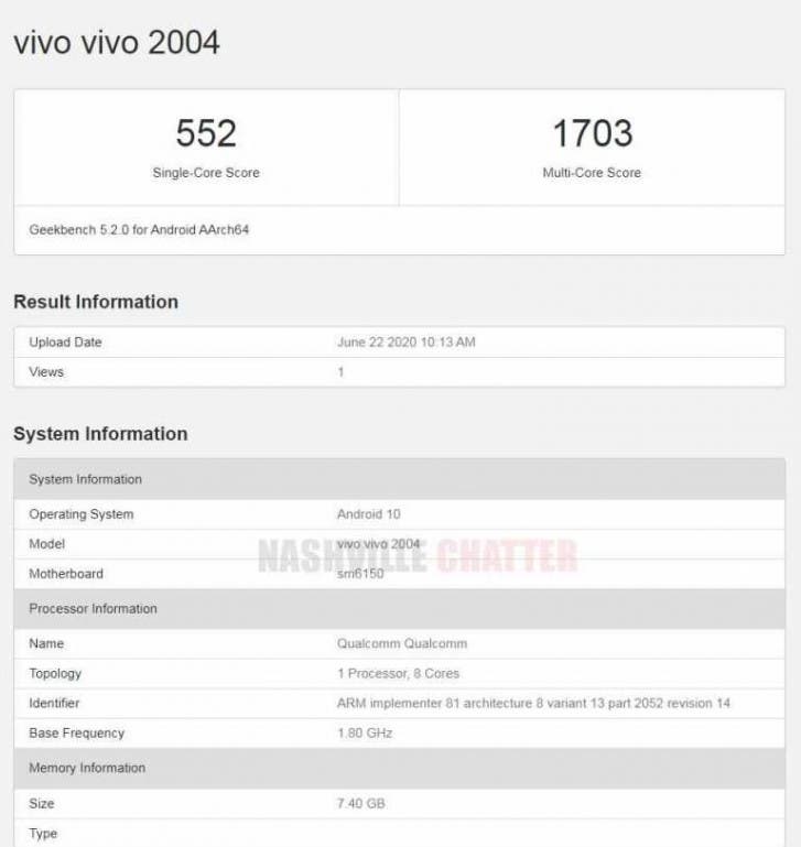 Vivo 2004 midrange phone spotted at GeekBench, could it be another
