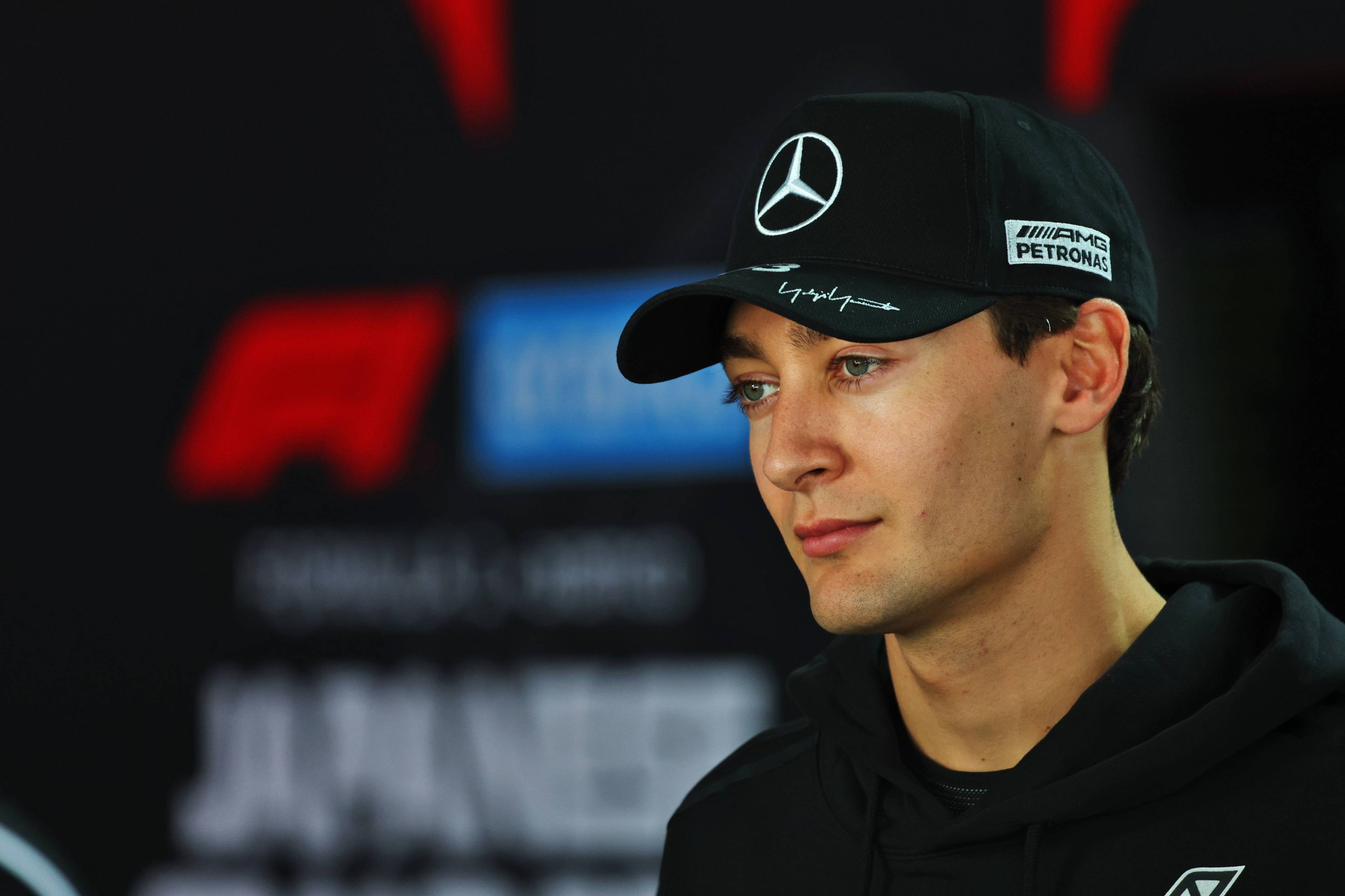 George Russell reacts after crushing Miami Grand Prix defeat