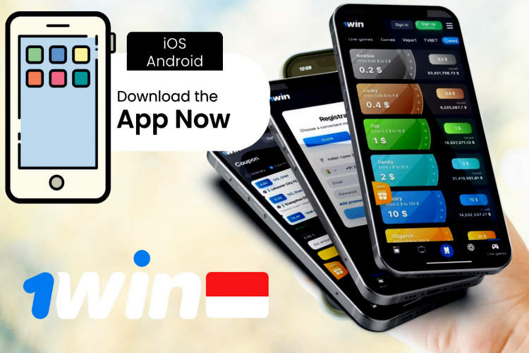 Screenshot aplikace 1Win zobrazující lobby s kasinem a živými sportovními sázky