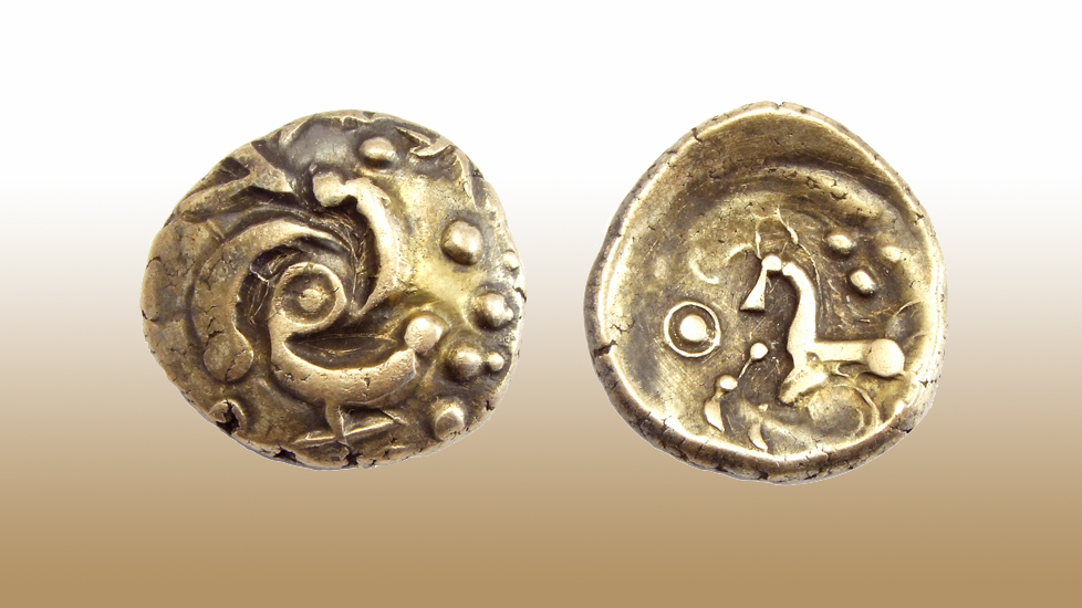 Lecture on the Eburones revolt - illustrated with a gold Stater of the Eburones tribe - courtesy of NumisAntica photography